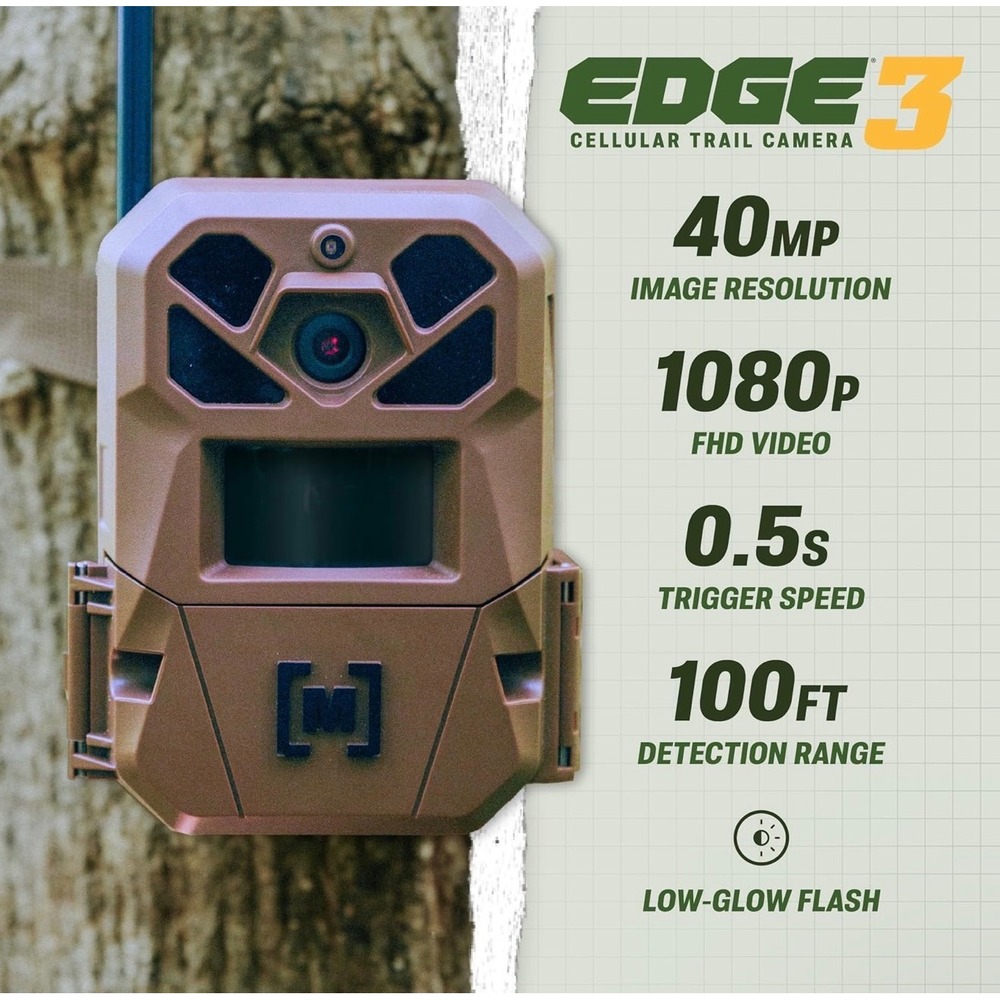 Moultrie Edge 3 Cellular Trail Camera 40MP 1080p HD 100ft Range Low-Glow Brown